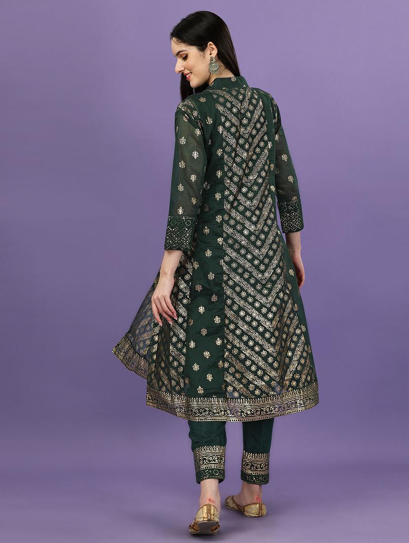 green chanderi kurta pant set - 19856611 - Standard Image - 2