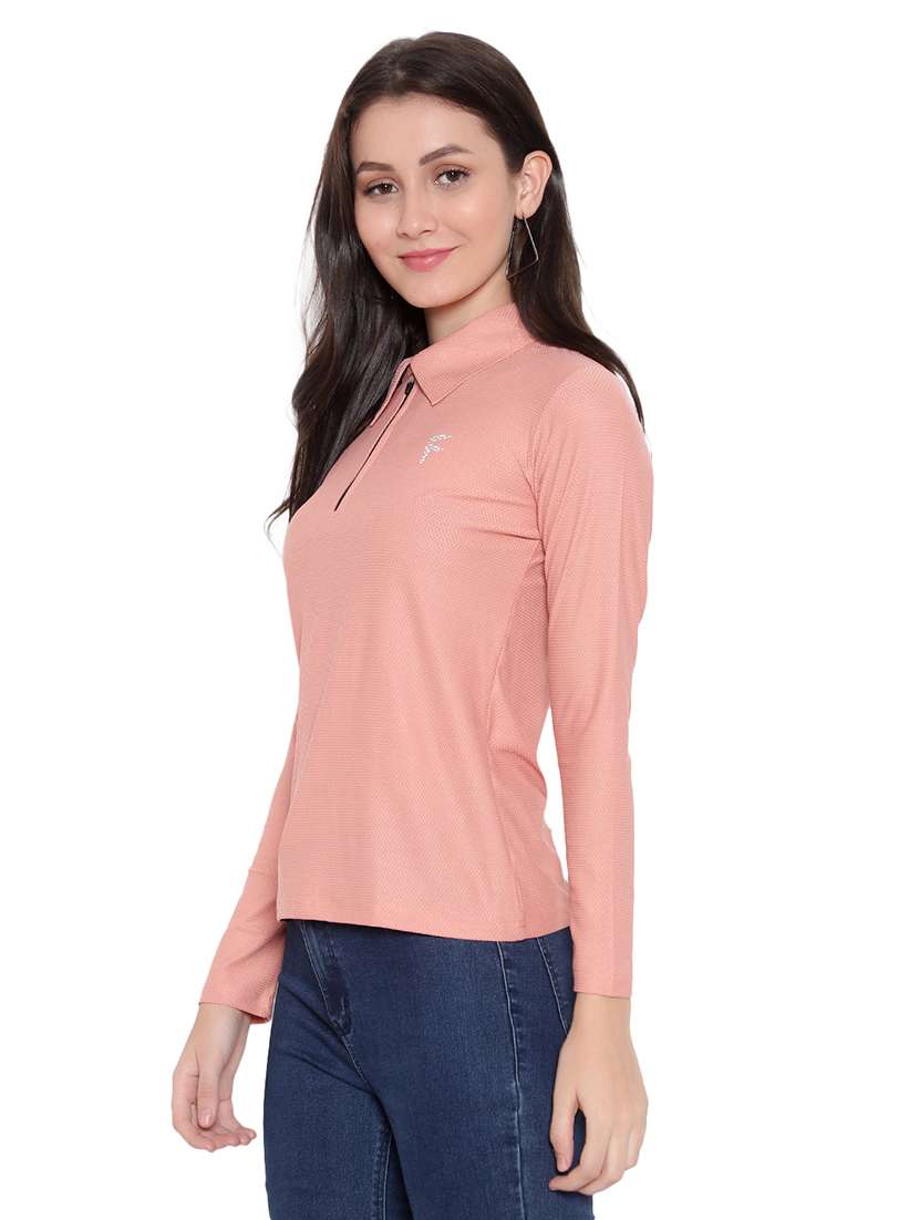 women's placement print polo neck t-shirt