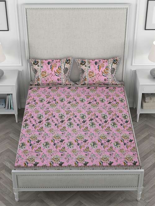super king size fitted printed double bedsheets with 2 pillow covers - 19864041 -  Standard Image - 0