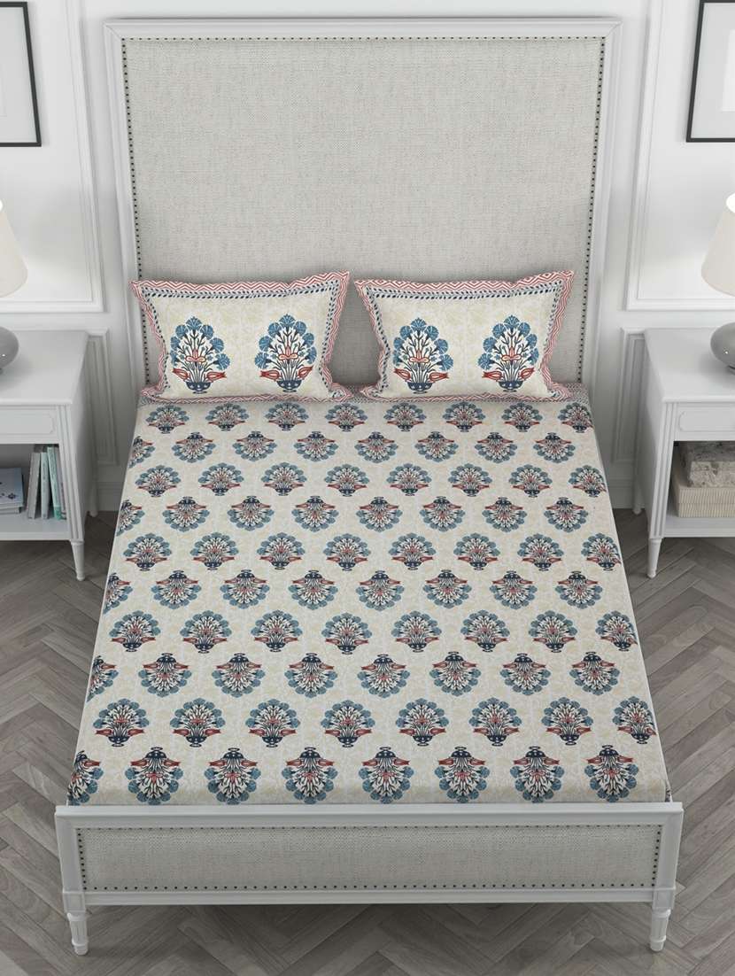 super king size fitted printed double bedsheets with 2 pillow covers