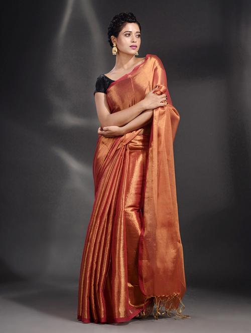 red tissue saree with blouse - 19866100 - Standard Image - 0