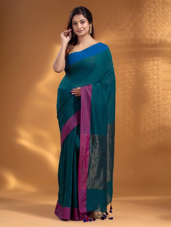 women's self design teal colored saree with blouse - 19866310 - Zoom Image - 0