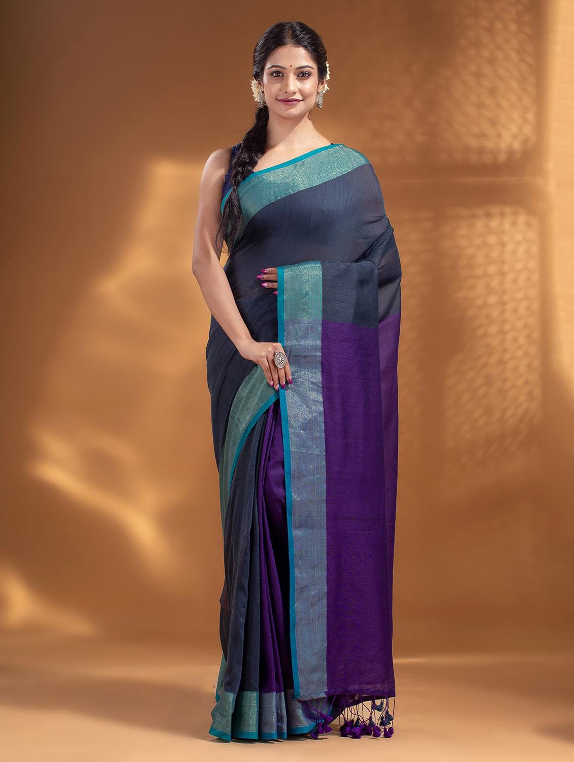 blue self design woven saree with blouse - 19866350 -  Zoom Image - 0