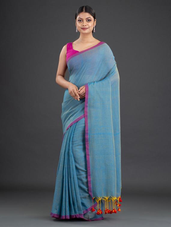 women's self design light blue colored saree with blouse - 19866373 - Zoom Image - 0