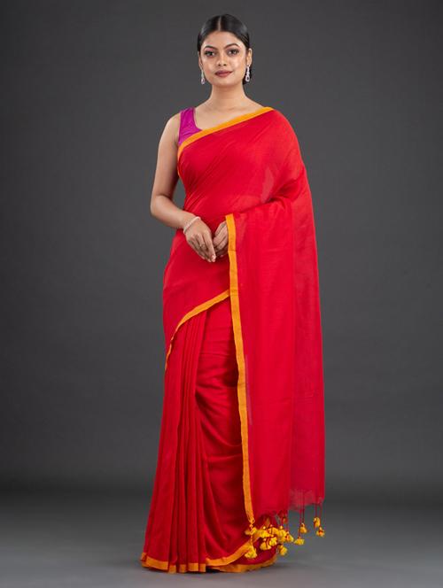 solid woven saree with blouse - 19866377 -  Standard Image - 0