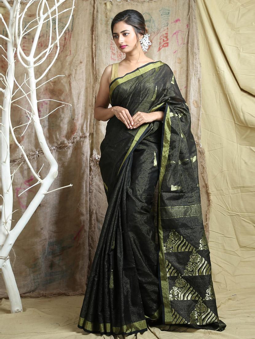 women's self design black colored saree with blouse