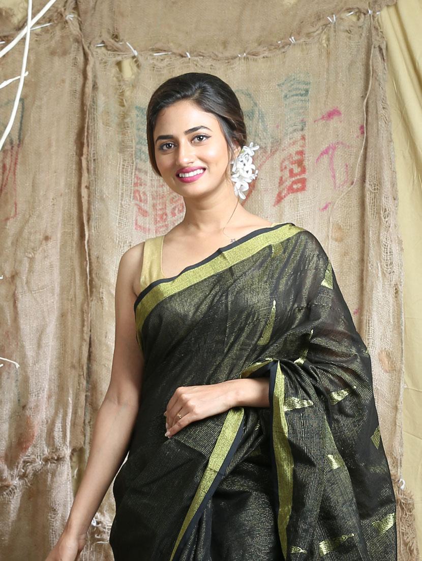 women's self design black colored saree with blouse - 19866489 - Standard Image - 2