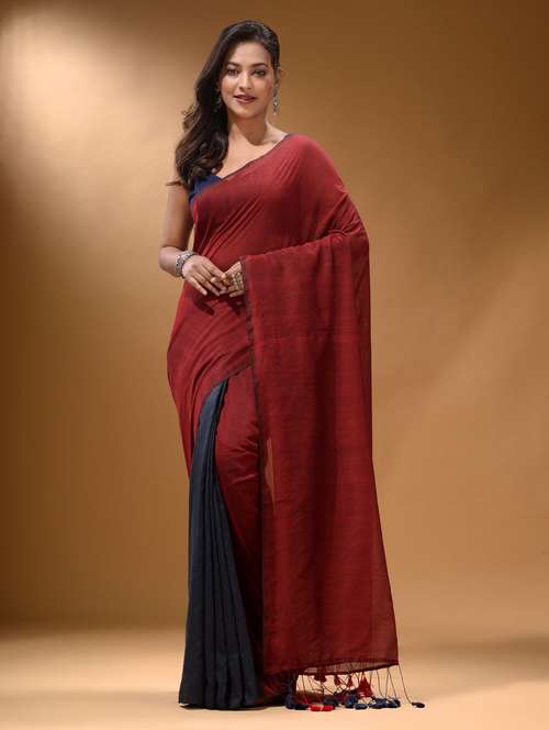 Women's Self Design Maroon Colored Saree With Blouse