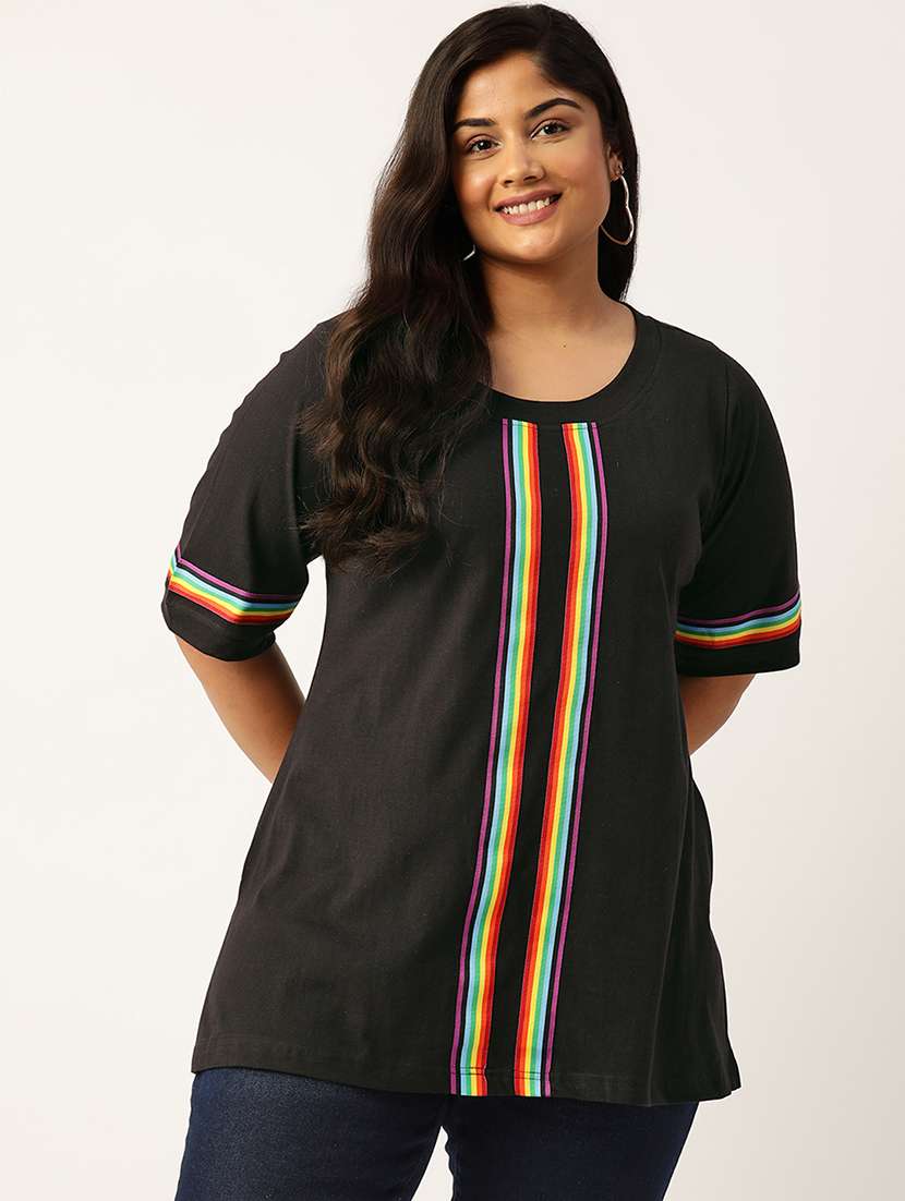 women's striped round neck t-shirt