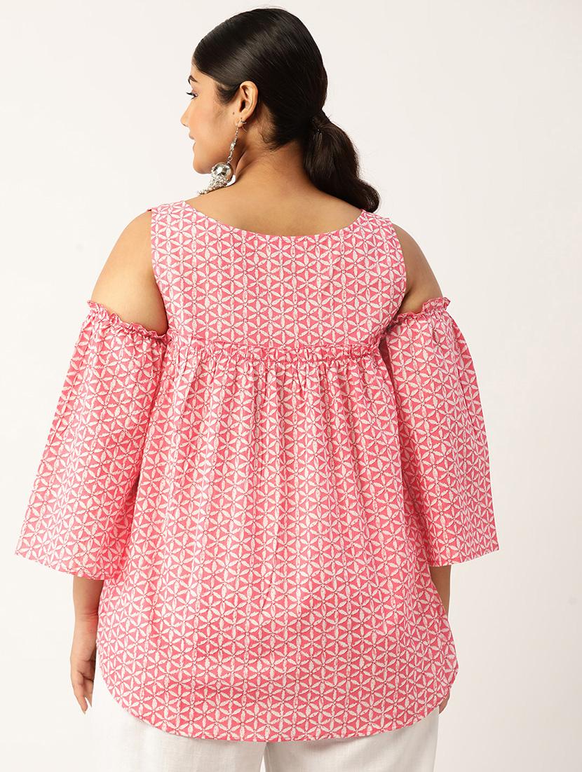women plus size printed cold shoulder top - 19866824 - Standard Image - 2
