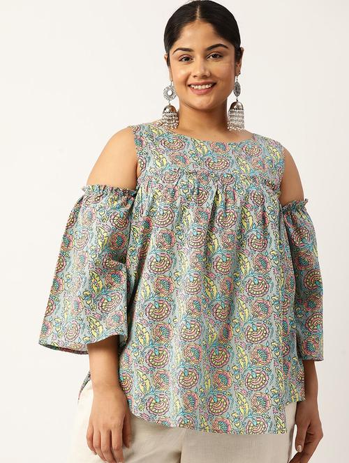 women plus size printed cold shoulder top - 19866827 - Standard Image - 0