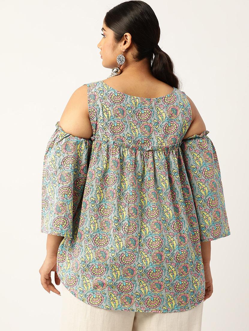 women plus size printed cold shoulder top - 19866827 - Standard Image - 2