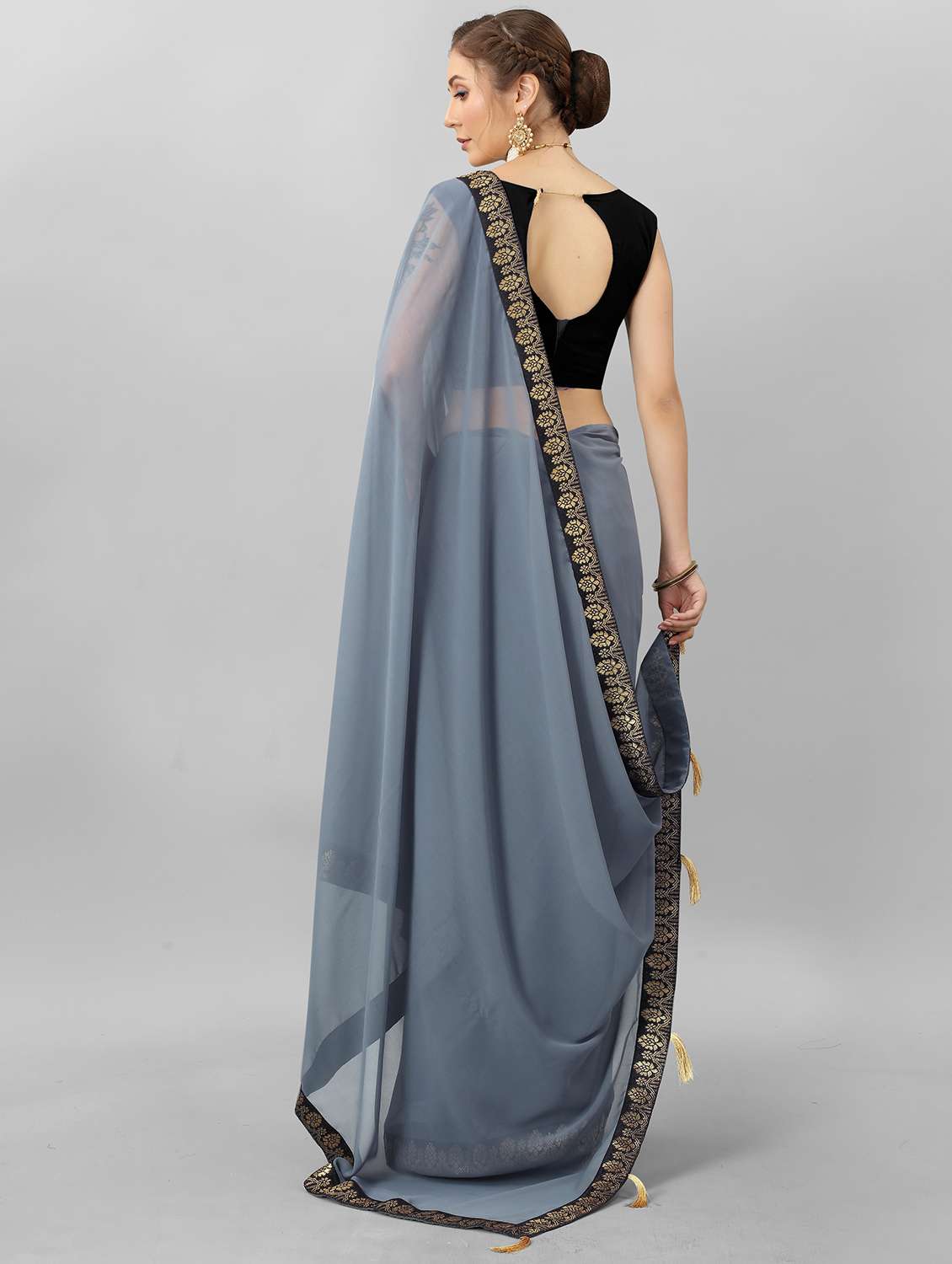 georgette plain saree with plain blouse with blouse - 19866835 -  Standard Image - 2