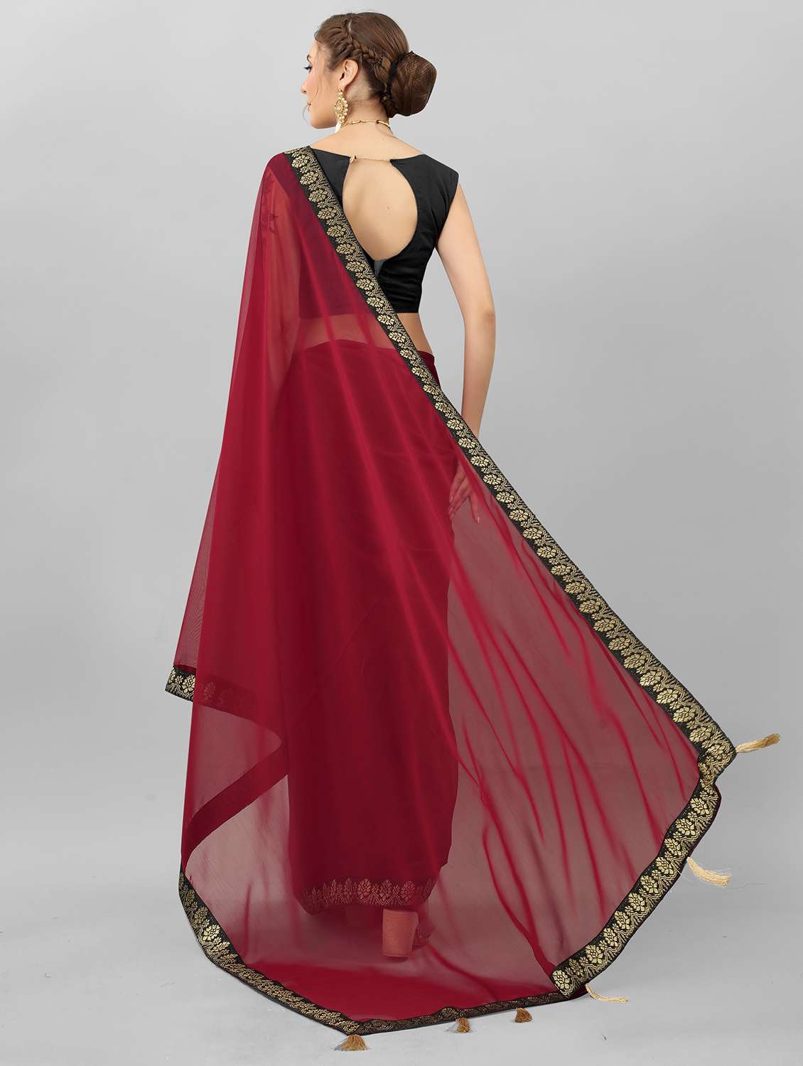 georgette plain saree with plain blouse with blouse - 19866836 -  Standard Image - 2
