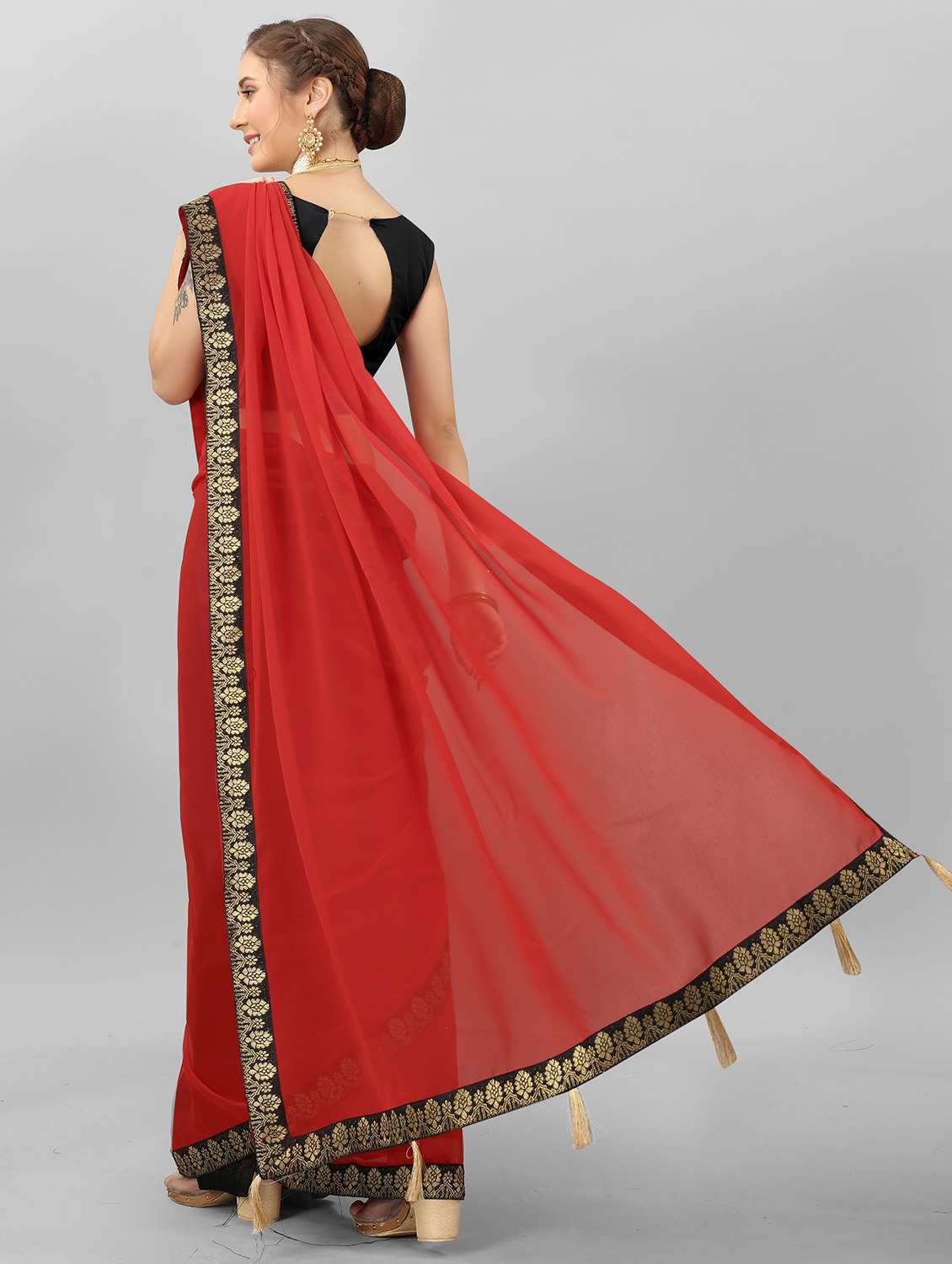 georgette plain saree with plain blouse with blouse - 19866840 -  Standard Image - 2