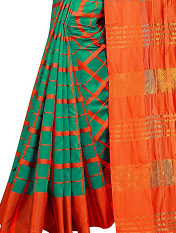 checkered printed saree with blouse - 19866877 - Standard Image - 2