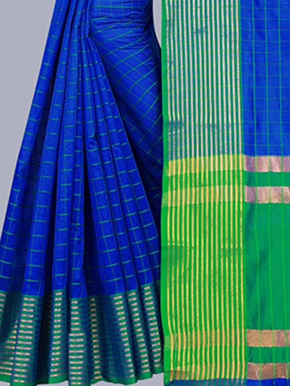 women's checks royal blue colored saree with blouse - 19866885 - Standard Image - 2