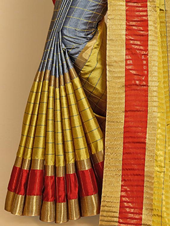 checkered tussar silk saree with blouse - 19866906 - Standard Image - 2
