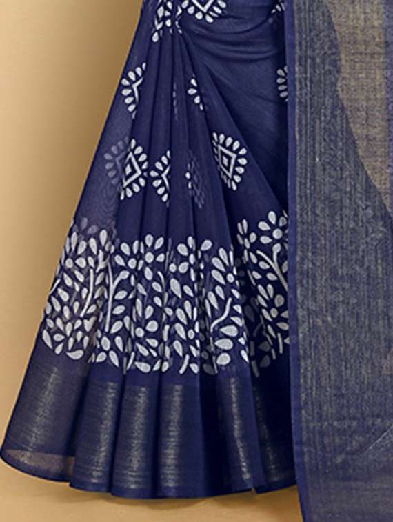 women's batik navy blue colored saree with blouse - 19866909 -  Standard Image - 2