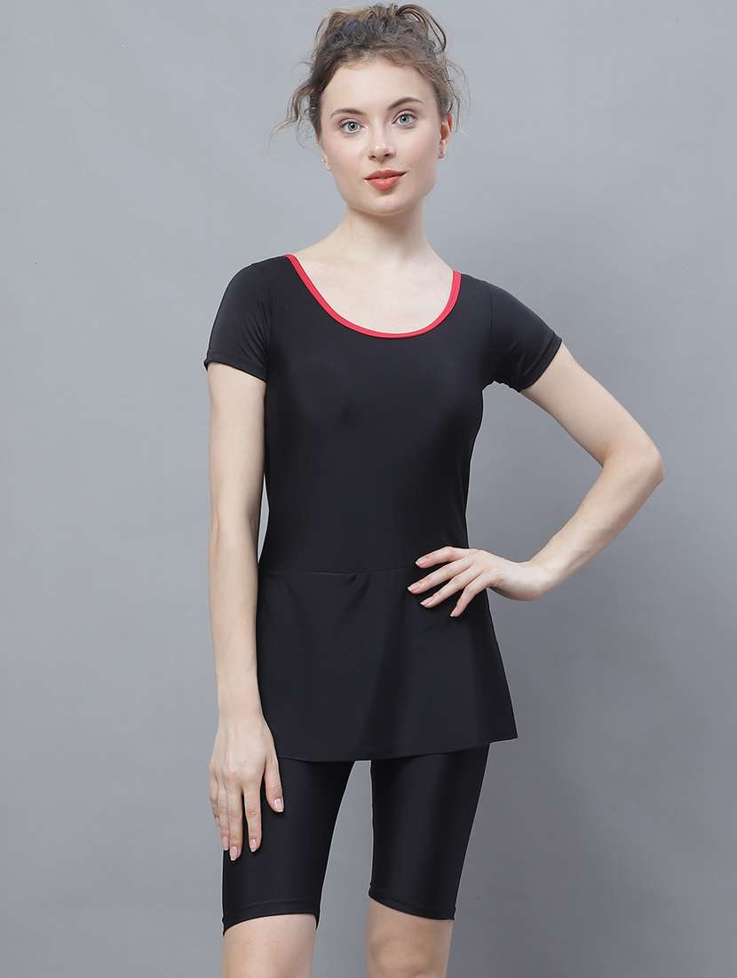 round neck solid swimsuit