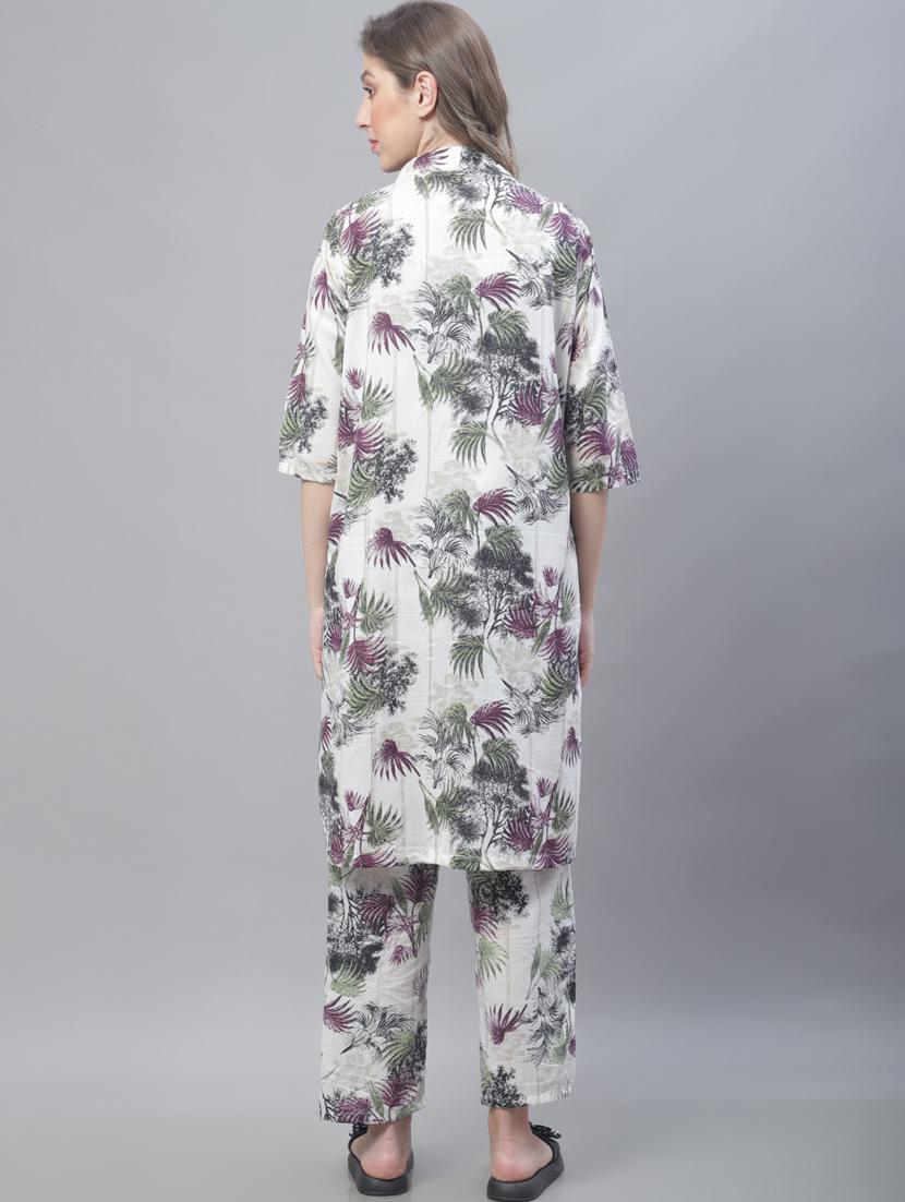 v-neck printed nightwear pyjama set - 19867439 - Standard Image - 2