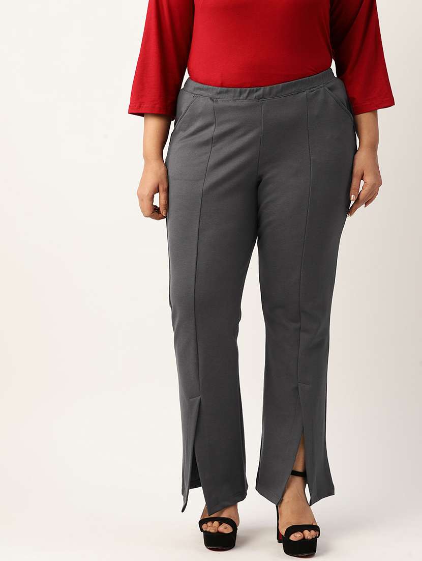 high rise solid flat front trouser