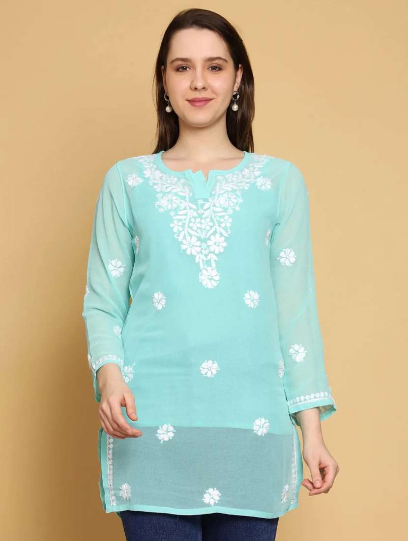 women hand embroidered straight kurti 