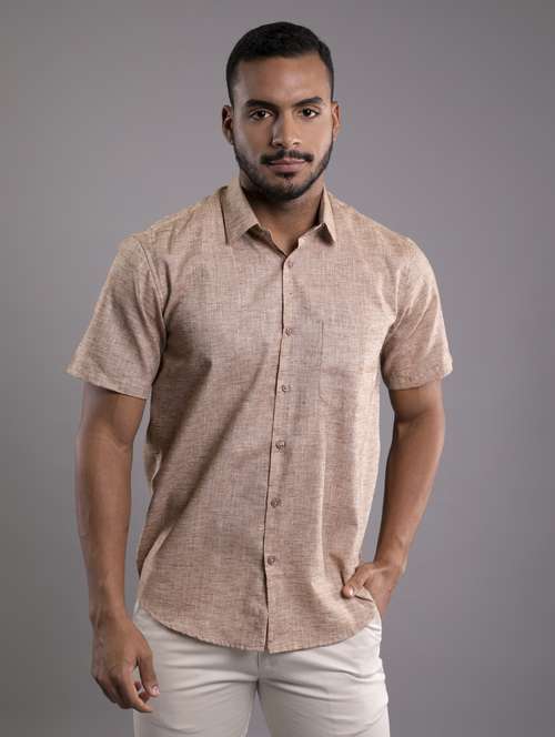 men beige regular fit self design casual shirt - 19868944 -  Standard Image - 0