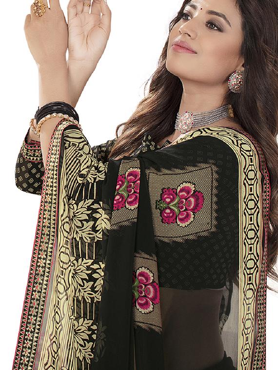 women's floral black colored saree with blouse - 19869006 - Standard Image - 2