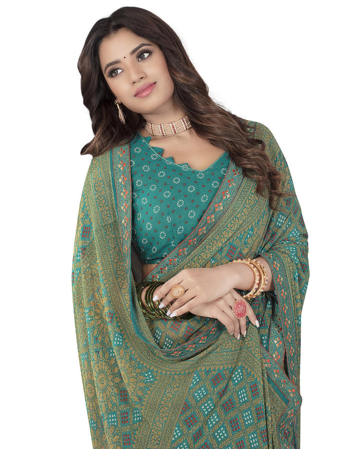 printed saree with blouse - 19869010 - Standard Image - 2