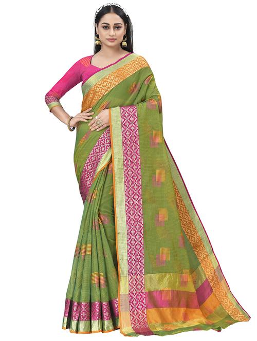 women's geometric green colored saree with blouse - 19870215 - Standard Image - 0