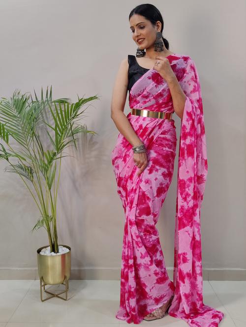 women's tie & dye pink colored saree with blouse - 19870271 - Standard Image - 0