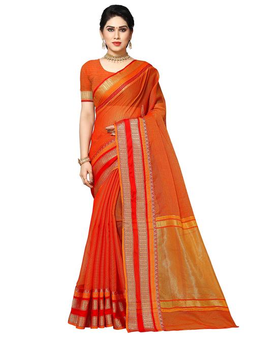 women's self design orange colored saree with blouse - 19870281 - Standard Image - 0