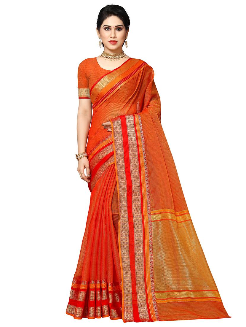 women's self design orange colored saree with blouse - 19870281 - Zoom Image - 0