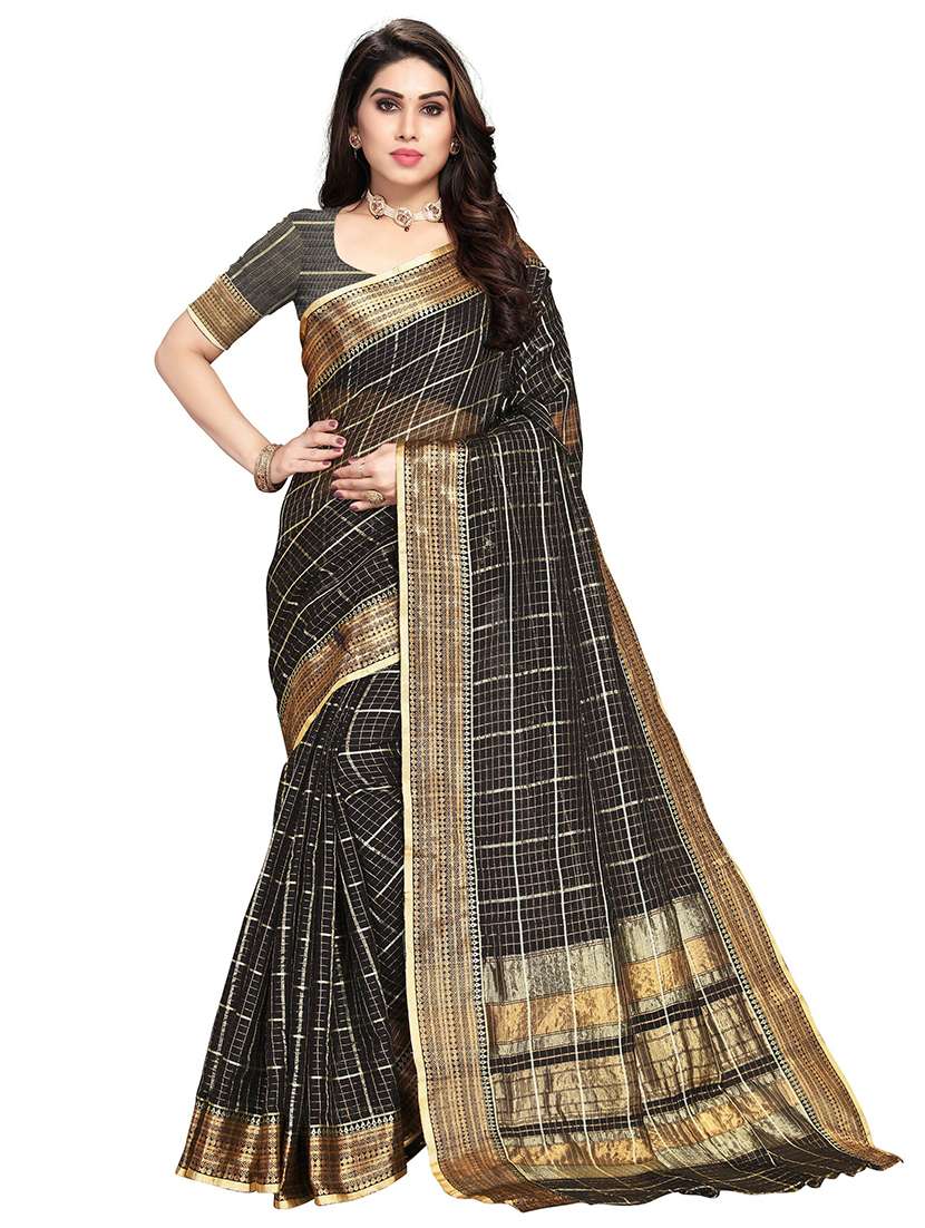 women's self design black colored saree with blouse