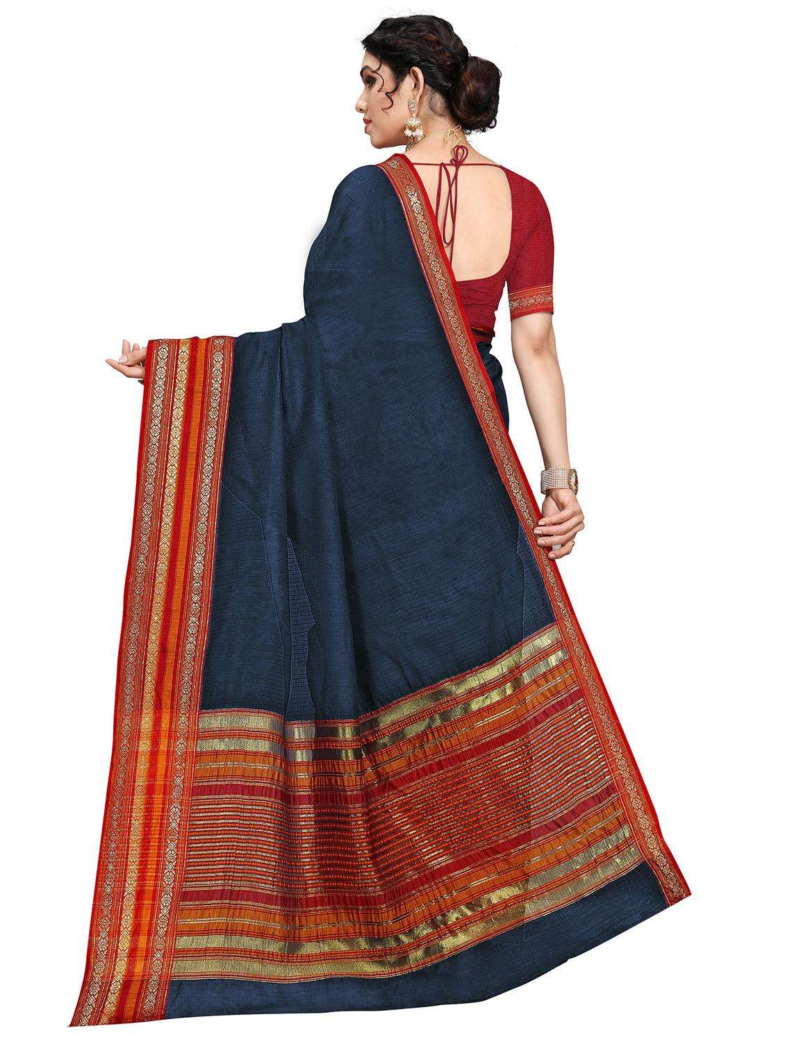 women's self design navy blue colored saree with blouse - 19870340 -  Standard Image - 2
