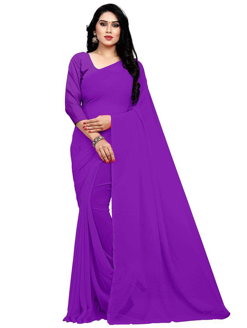 women's solid purple colored saree with blouse