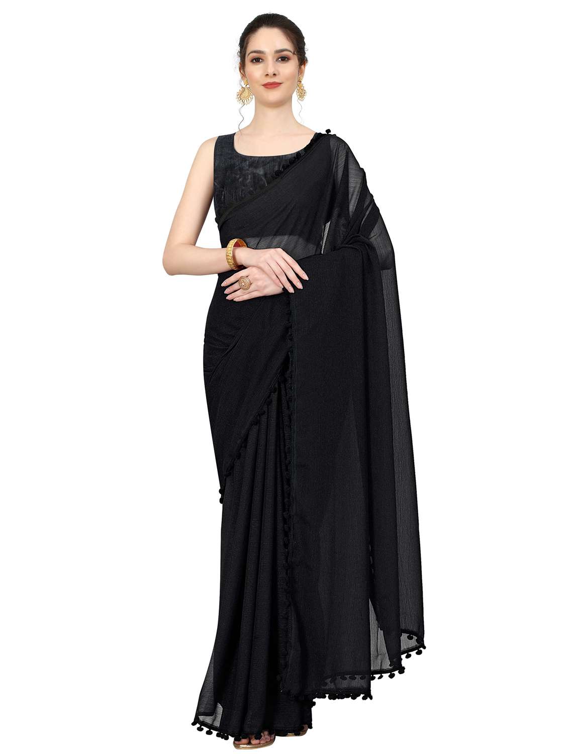 women solid plain saree with blouse