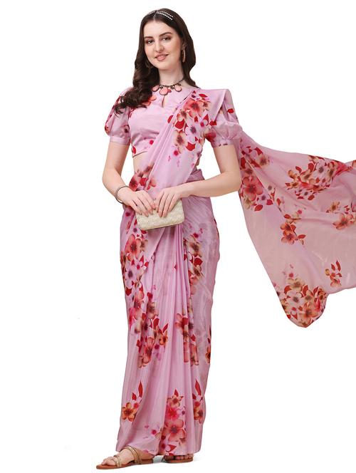 women's floral pink colored saree with blouse - 19870821 -  Standard Image - 0