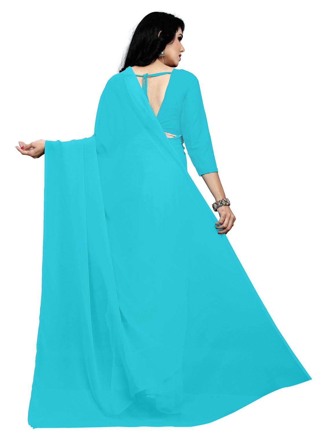 women's solid light blue colored saree with blouse - 19870828 -  Standard Image - 2