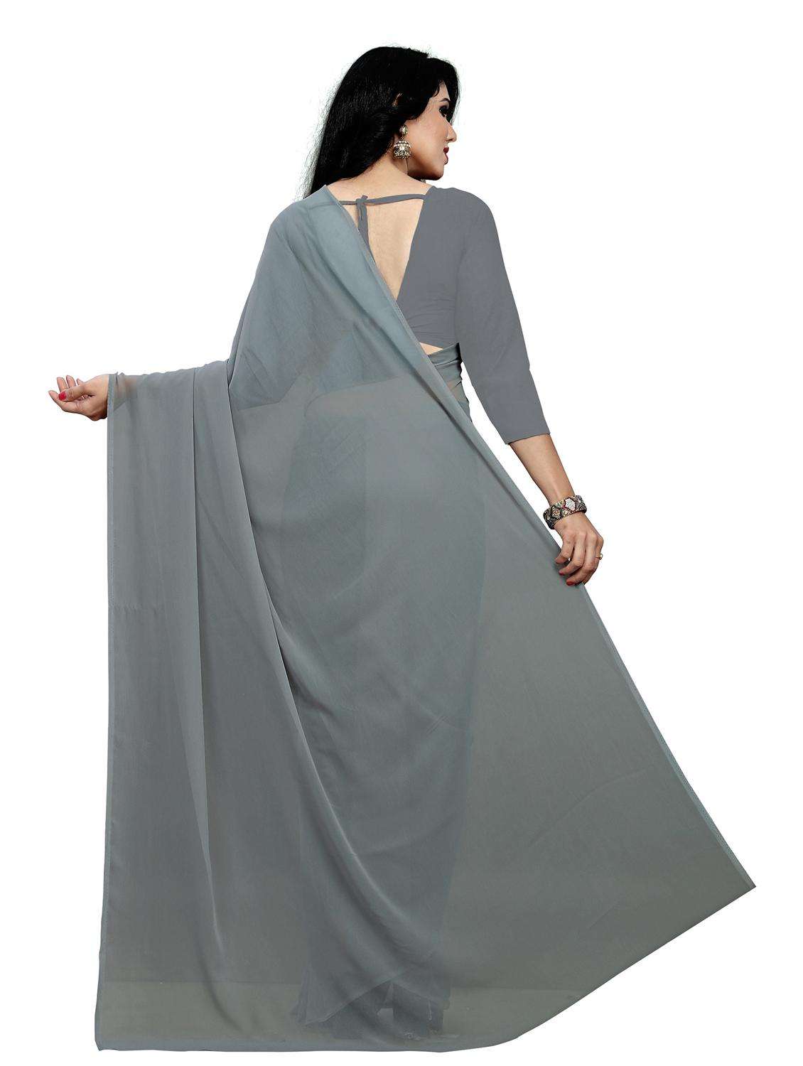 women solid plain saree with blouse - 19870861 -  Standard Image - 2