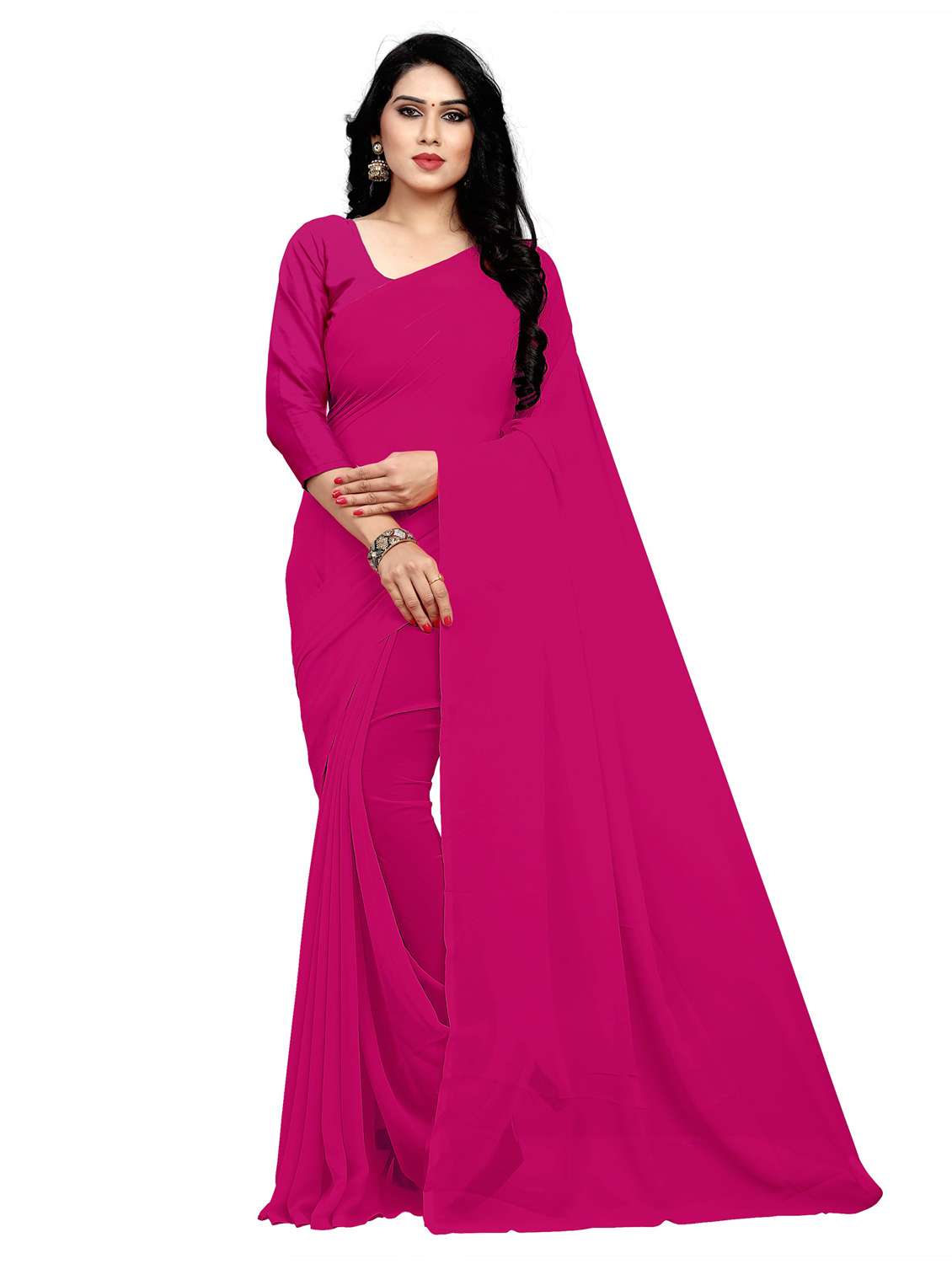 women's solid pink colored saree with blouse - 19870902 -  Zoom Image - 0