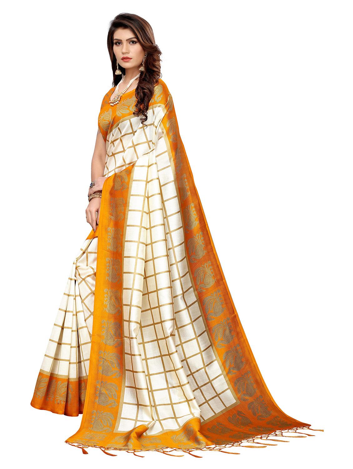 checkered printed saree with blouse - 19870917 - Standard Image - 2