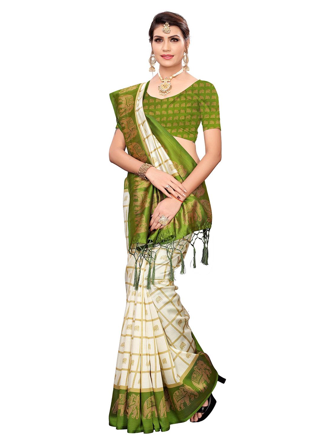 checkered printed saree with blouse - 19870920 - Standard Image - 2