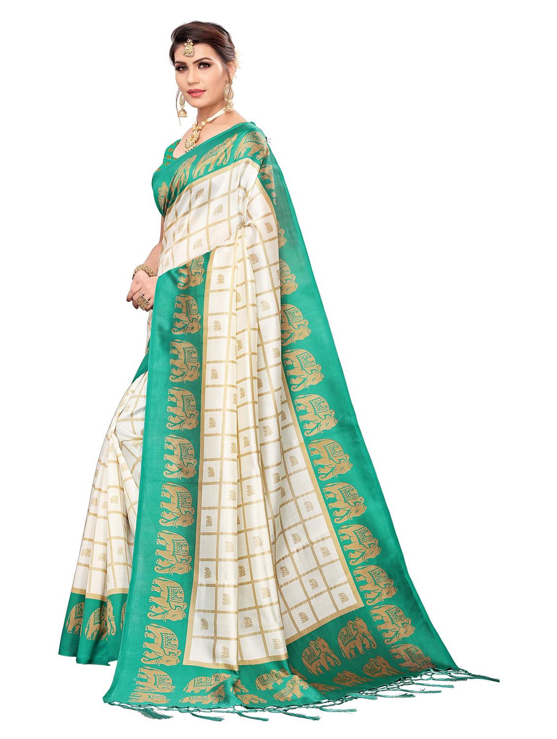checkered printed saree with blouse - 19870921 - Standard Image - 2