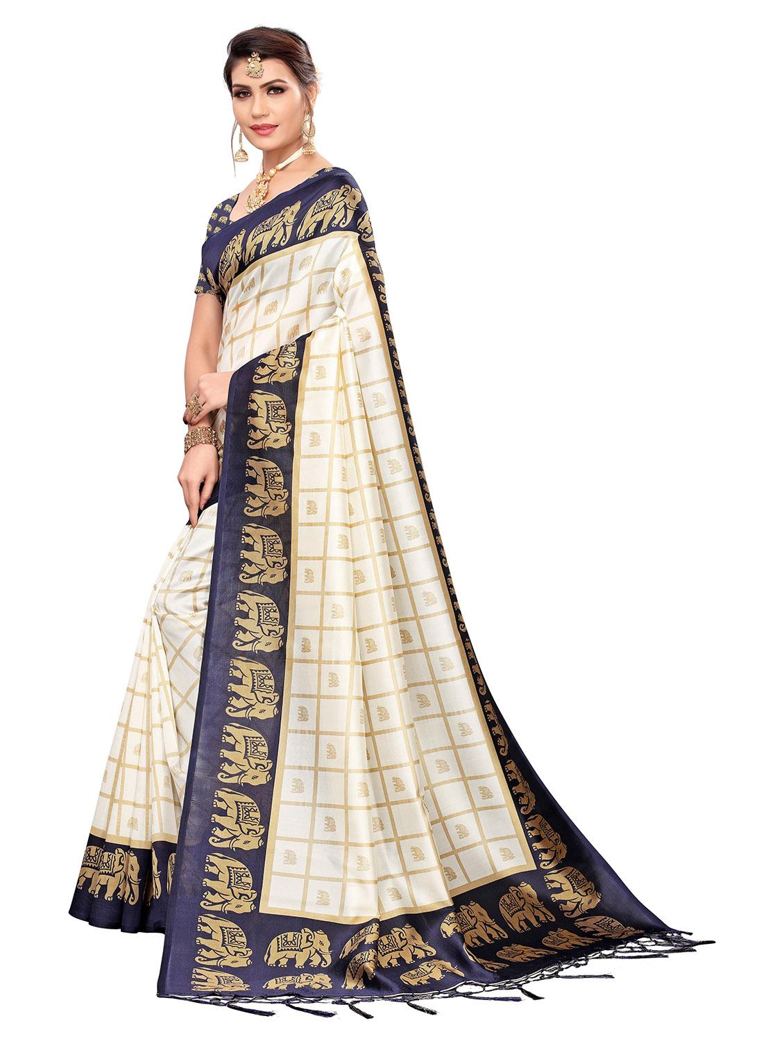 checkered printed saree with blouse - 19870922 - Standard Image - 2
