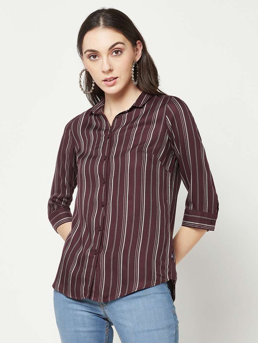 purple striped regular shirt
