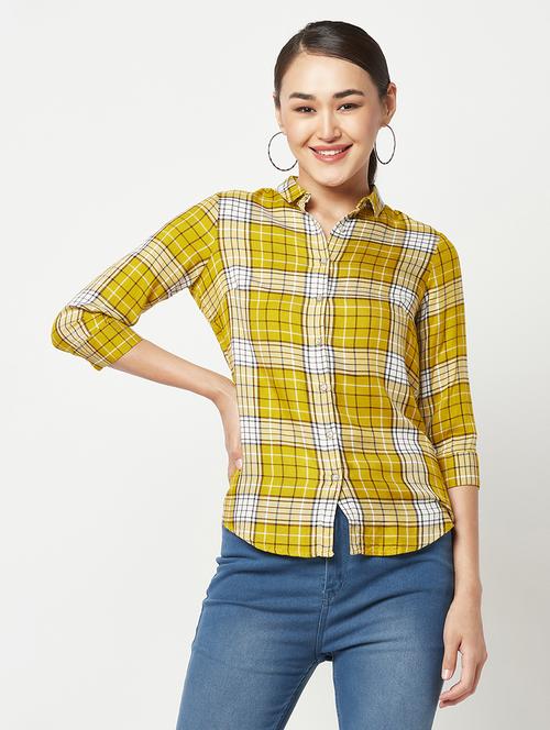 yellow check print regular shirt - 19874833 - Standard Image - 0