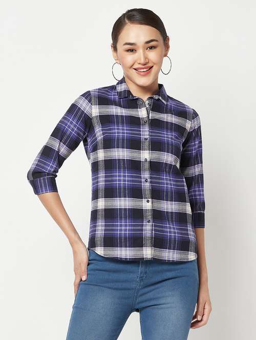 blue check print regular shirt - 19874848 -  Standard Image - 0