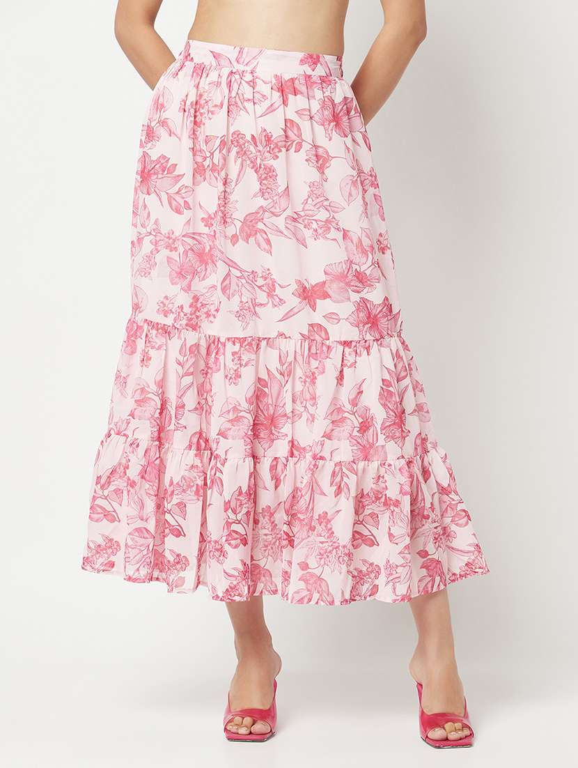 high waist printed flared skirt